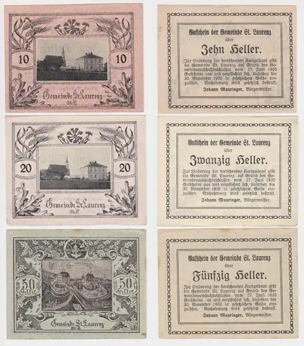 10, 20 und 50 Heller Banknoten St. Laurenz (145722)