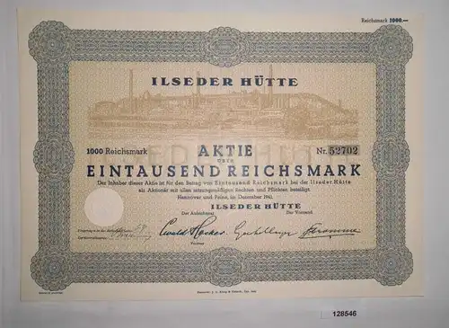1000 Reichsmark Aktie Ilseder Hütte Hannover & Peine Dezember 1941 (128546)