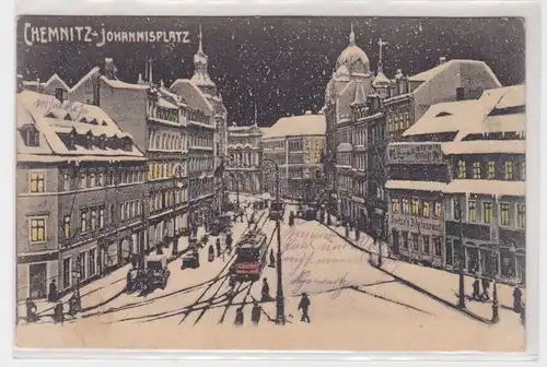904950 Künstler AK Chemnitz - Johannisplatz, Straßenansicht mit Straßenbahn 1909