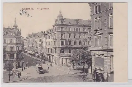 904954 AK Chemnitz - Königstrasse, Straßenansicht mit Straßenbahn 1907