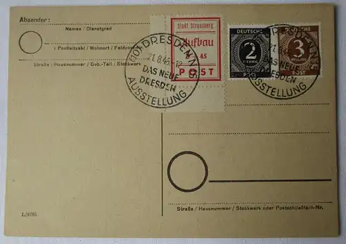 93709 Lokalausgaben Strausberg Postkarte SST Das neue Dresden Ausstellung 1946