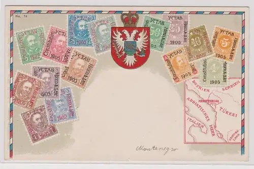 903399 Briefmarken Ak mit Briefmarken von Montenegro um 1910