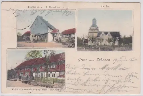 903058 Mehrbild Ak Gruß aus Sebexen Gasthaus, Kirche, Kolonialwarenhandlung 1900