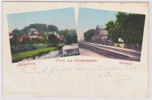 903059 Mehrbild Ak Gruß aus Salzderhelden Heldenburg und Bahnhof 1905