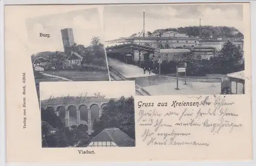 902438 Mehrbild Ak Gruß aus Kreiensen Bahnhof, Viaduct, Burg 1906