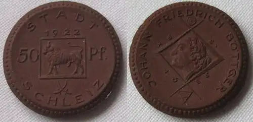 50 Pfennig Porzellan Münze Notgeld Stadt Schleiz 1922 Johann F. Böttger (108078)