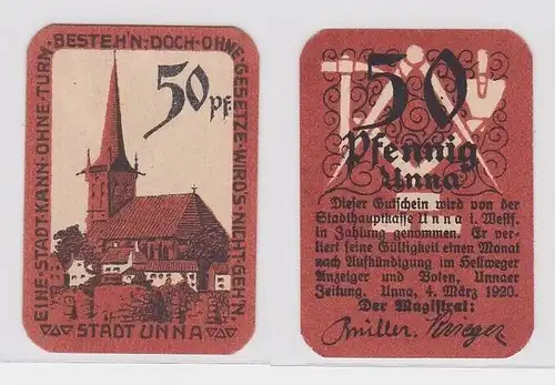 50 Pfennig Banknote Notgeld Stadt Unna 4.März 1920 (151010)