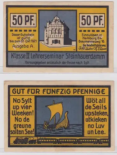50 Pfennig Banknote Notgeld Hamburg Lehrerseminar Klasse II 1921 (159190)