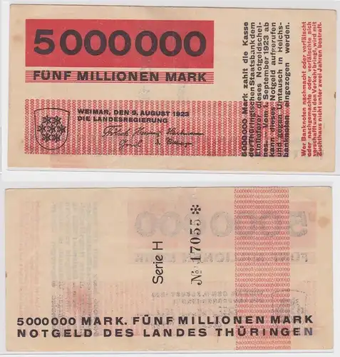 5 Millionen Mark Banknote Landesregierung Weimar 9.8.1923 (157062)