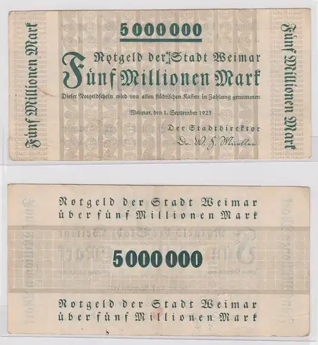 5 Millionen Mark Banknote Notgeld der Stadt Weimar 1.September 1923 (153650)