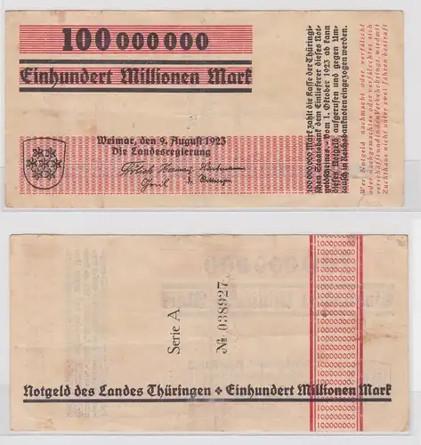 100 Millionen Mark Banknote Landesregierung Weimar 9.8.1923 (152524)