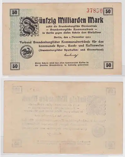 50 Milliarden Mark Banknote Notgeld Berlin Verband Brandenburg1.11.1923 (157795)