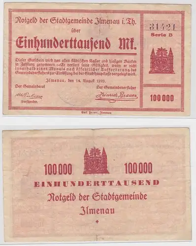 100000 Mark Banknote Notgeld der Stadtgemeinde Ilmenau 14.8.1923 (157368)
