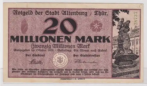 Banknote 20 Millionen Mark Notgeld der Stadt Altenburg Oktober 1923 (156368)