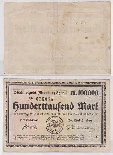 100000 Mark Banknote Inflation Stadt Altenburg August 1923 (157903)