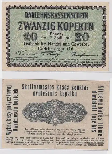 20 Kopeken Banknote Darlehnskasse Ost Sitz in Posen 17.4.1916 (154292)