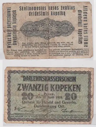 20 Kopeken Banknote Darlehnskasse Ost Sitz in Posen 17.4.1916 (150579)