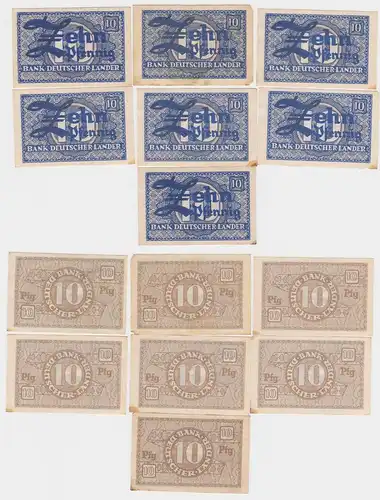 7 x 10 Pfennig Banknote Bank Deutscher Länder Rosenberg Nr. 251 (152732)