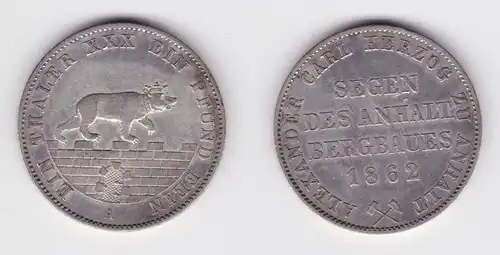 1 Ausbeutetaler Silber Münze Anhalt Bernburg Segen des Bergbau 1862 A (115141)