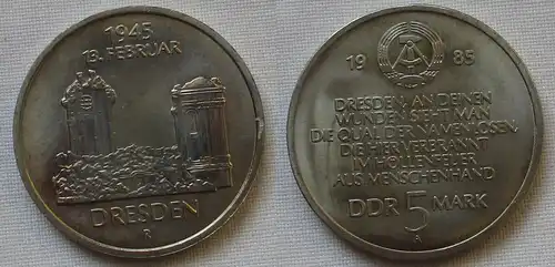 DDR Gedenk Münze 5 Mark Ruine Frauenkirche Dresden 1985 Stgl. (162119)