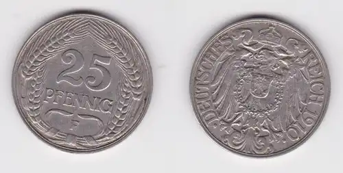 25 Pfennig Nickel Münze Kaiserreich 1910 F ss+ (153991)