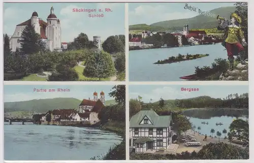 83669 Mehrbild Ak Säckingen a. Rh. - Schloss, Bergsee und Partie am Rhein