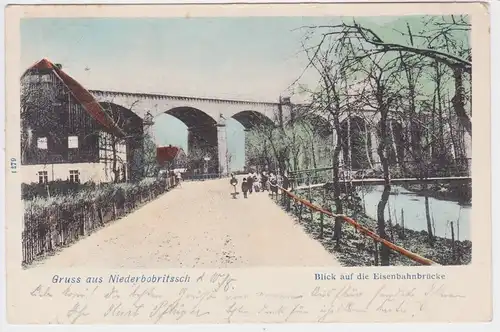 95096 Ak Gruss aus Niederbobritzsch - Blick auf die Eisenbahnbrücke 1903