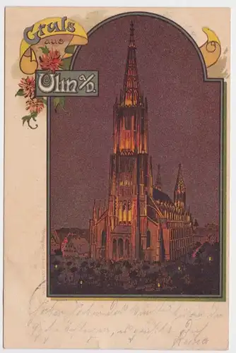 65280 Lithographie Ak Gruss aus Ulm - Ulmer Münster um 1900