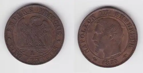 5 Centimes Kupfer Münze Frankreich Napoleon III. 1855 (161530)