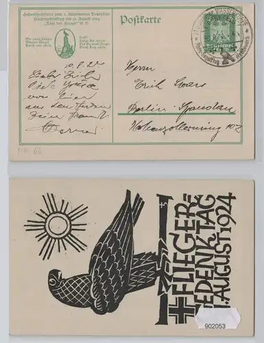 902053 DR Ganzsachen Postkarte PP81/C4 Flieger Gedenktag 1924 "Ring der Flieger"