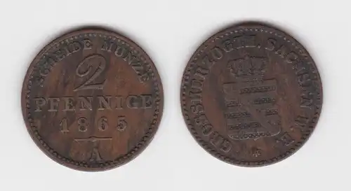 2 Pfennige Kupfer Münze Sachsen Weimar Eisenach 1865 A (142897)
