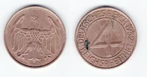 4 Pfennig Kupfer Münze Deutsches Reich 1932 A  (126964)