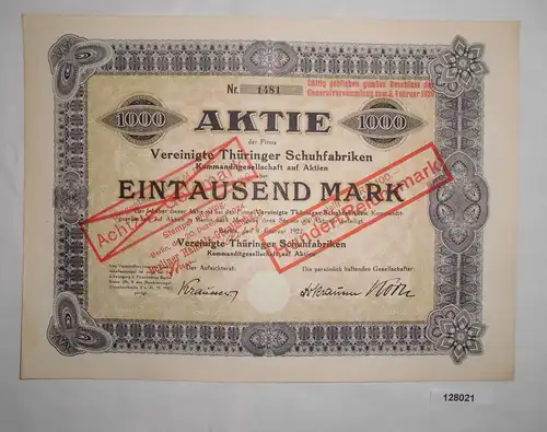 1000 Mark Aktie Vereinigte Thüringer Schuhfabriken Berlin 9.Februar 1922(128021)