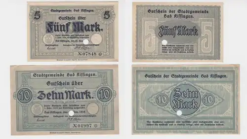 5 & 10 Mark Banknoten Notgeld Stadtgemeinde Bad Kissingen 20.11.1918 (137989)