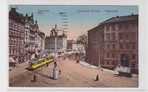 904911 Ak Chemnitz - Zwickauer Straße und Falkeplatz 1925