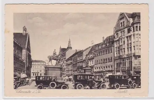 905559 Ak Chemnitz -Markt, Straßenansicht mit Autokolonne und alten Häusern 1907