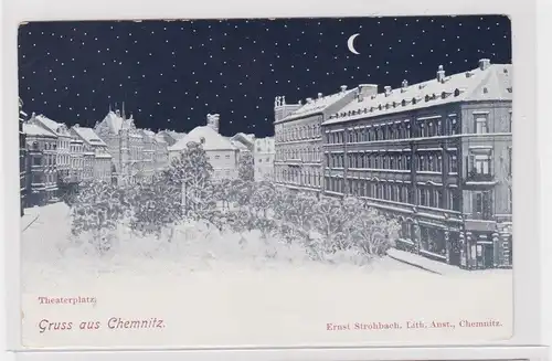 905141 Künstler Ak Gruss aus Chemnitz - Theaterplatz um 1900
