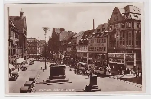 905143 Ak Chemnitz - Markt mit Rathaus, Teppich-Zieger, Film-Eck, Denkmäler