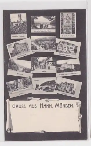 69833 Ak Gruss aus Hann. Münden - mehrere Motive von Denkmälern um 1900