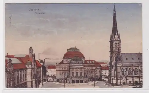 905313 Ak Chemnitz - Königsplatz mit Oper und Kirche 1920