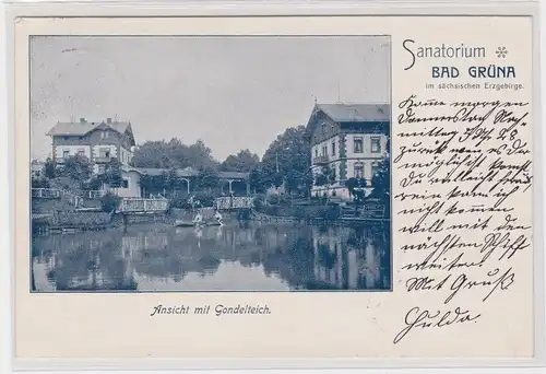 44115 Ak Bad Grüna Sanatorium im sächs. Erzgebirge Ansicht mit Gondelteich 1903