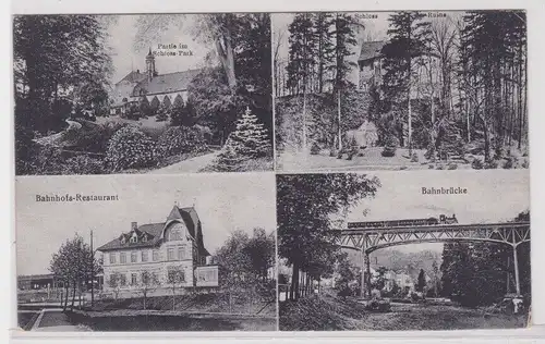 900895 Ak Gruss aus Rabenstein, Schloss-Park Bahnbrücke Bahnhofs-Restaurant 1921