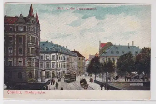 905299 Ak Chemnitz - Nicolaibrücke, Blick in die Langestrasse um 1900