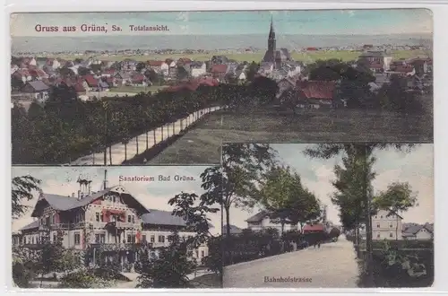 89426 Ak Gruss aus Grüna - Sanatorium, Bahnhofstrasse, Totalansicht 1911