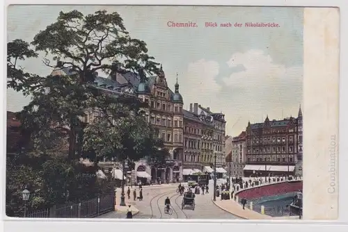 905300 Ak Chemnitz - Blick nach der Nikolaikirche, Straßenansicht 1914