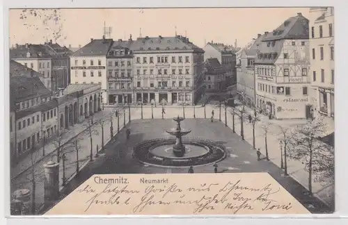 905179 Ak Chemnitz - Neumarkt, Totalansicht mit Brunnen 1907