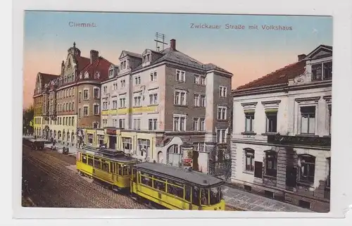 905168 Ak Chemnitz -Zwickauer Straße mit Volkshaus und Straßenbahn