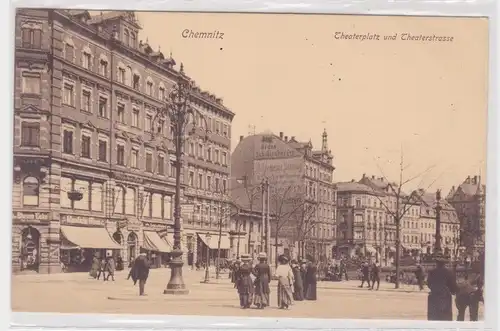 905165 Ak Chemnitz -Theaterplatz und Theaterstrasse, Straßenansicht um 1914