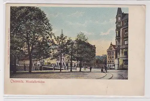 905310 Ak Chemnitz - Partie an der Nicolaibrücke um 1900
