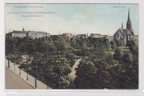 905312 Ak Chemnitz - Schillerplatz, Gewerbeakademie und Petrikirche 1909